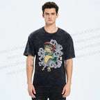 Unisex Japanese Vintage Smoking Frog Printed Washed Tee