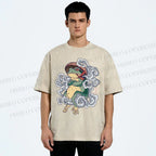 Unisex Japanese Vintage Smoking Frog Printed Washed Tee
