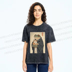 Unisex Frog Hugging Cat Printed Washed Tee