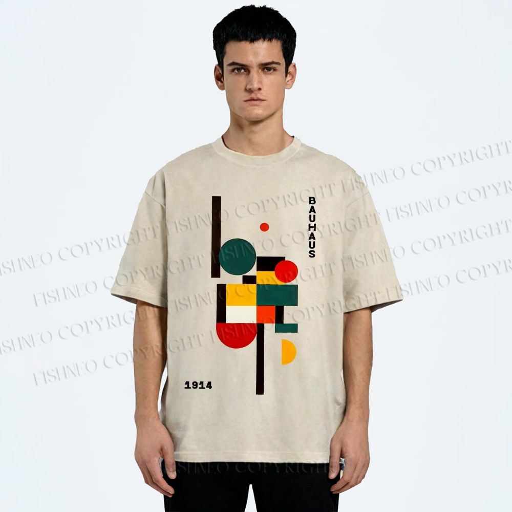 Unisex Bauhaus Geometry Printed Washed Tee