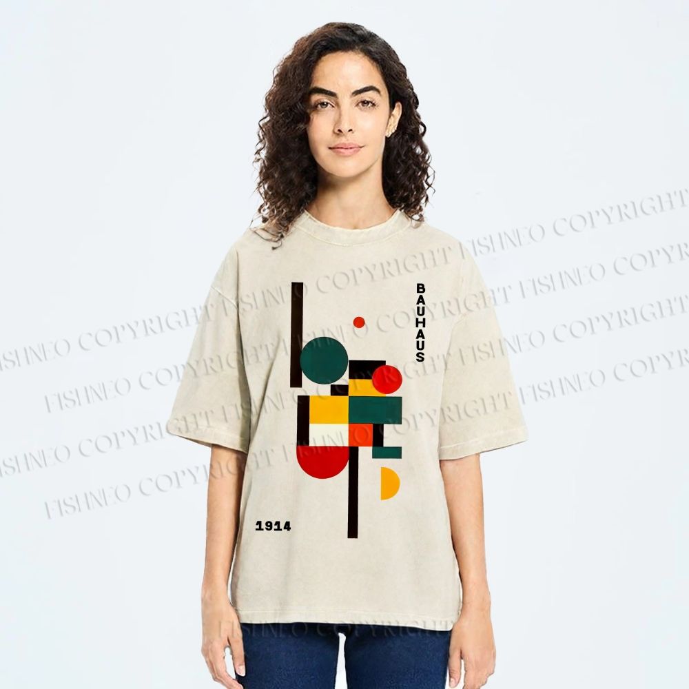 Unisex Bauhaus Geometry Printed Washed Tee