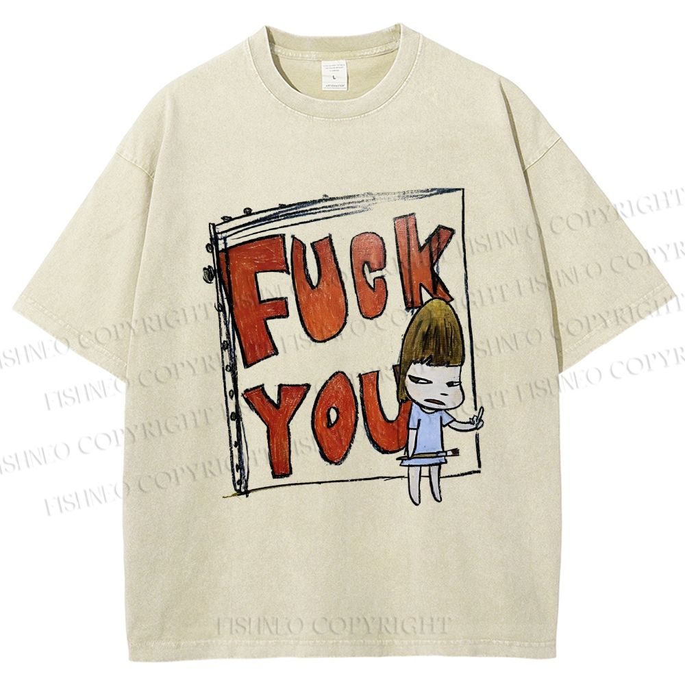 Unisex Fuck You Yoshitomo Nara Printed Washed Tee