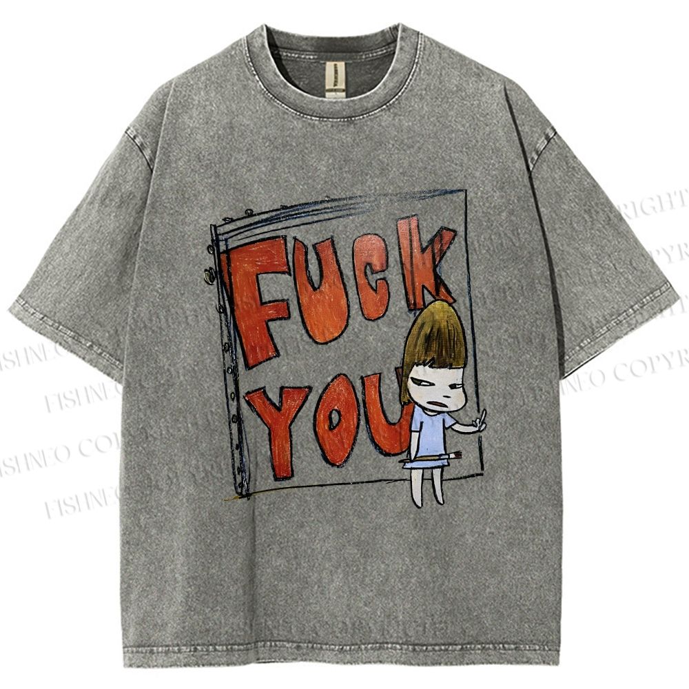 Unisex Fuck You Yoshitomo Nara Printed Washed Tee