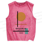 Unisex Bauhaus Geometry Printed Washed Tank Top
