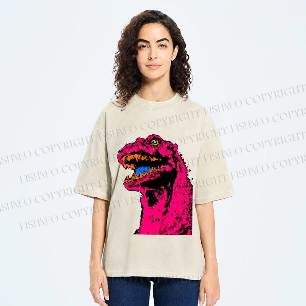Unisex Neon Roar Vintage Printed Washed Tee