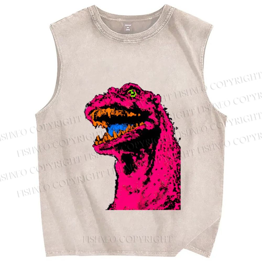 Unisex Neon Roar Vintage Printed Washed Tank Top