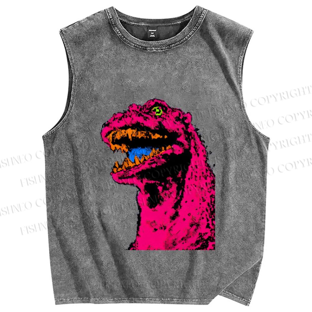 Unisex Neon Roar Vintage Printed Washed Tank Top