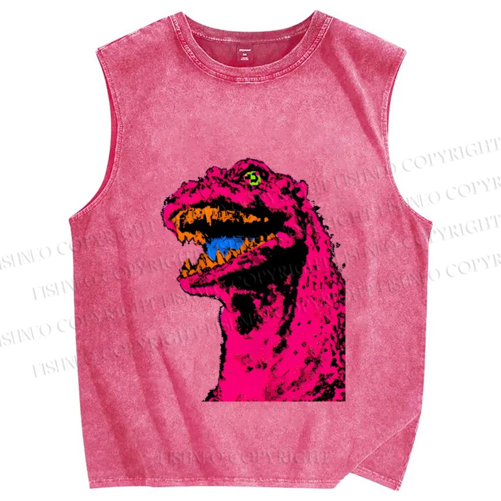 Unisex Neon Roar Vintage Printed Washed Tank Top