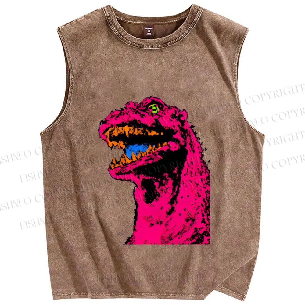 Unisex Neon Roar Vintage Printed Washed Tank Top