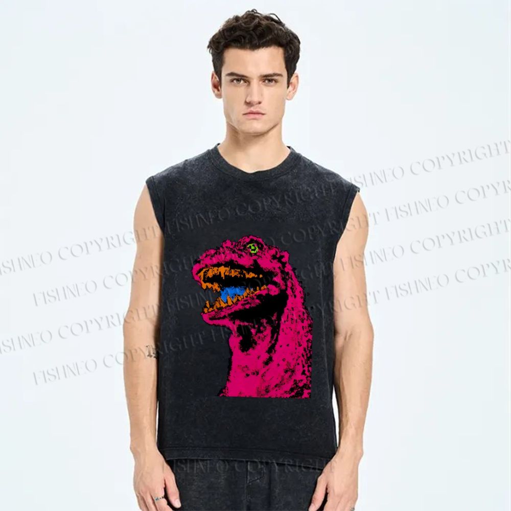 Unisex Neon Roar Vintage Printed Washed Tank Top