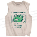 Unisex Funny Frog I Just Need A Hug Printed Washed Tank Top