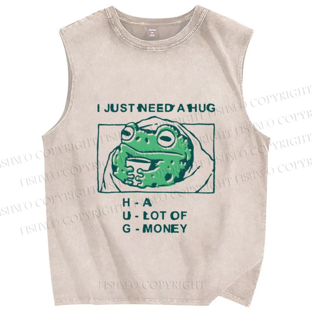 Unisex Funny Frog I Just Need A Hug Printed Washed Tank Top