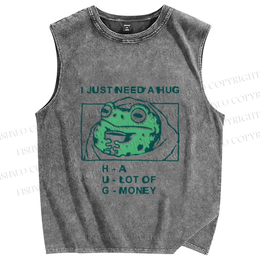 Unisex Funny Frog I Just Need A Hug Printed Washed Tank Top
