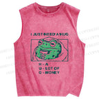 Unisex Funny Frog I Just Need A Hug Printed Washed Tank Top