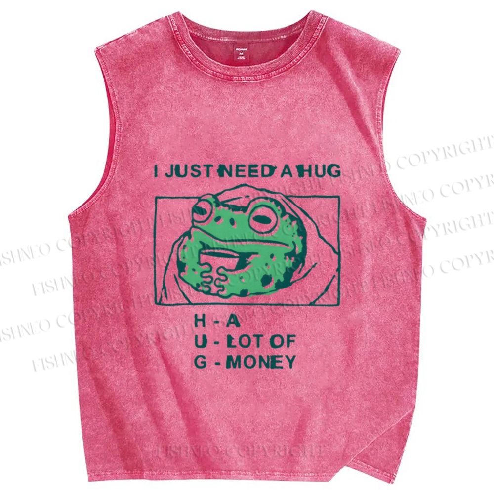 Unisex Funny Frog I Just Need A Hug Printed Washed Tank Top