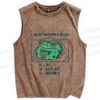 Unisex Funny Frog I Just Need A Hug Printed Washed Tank Top