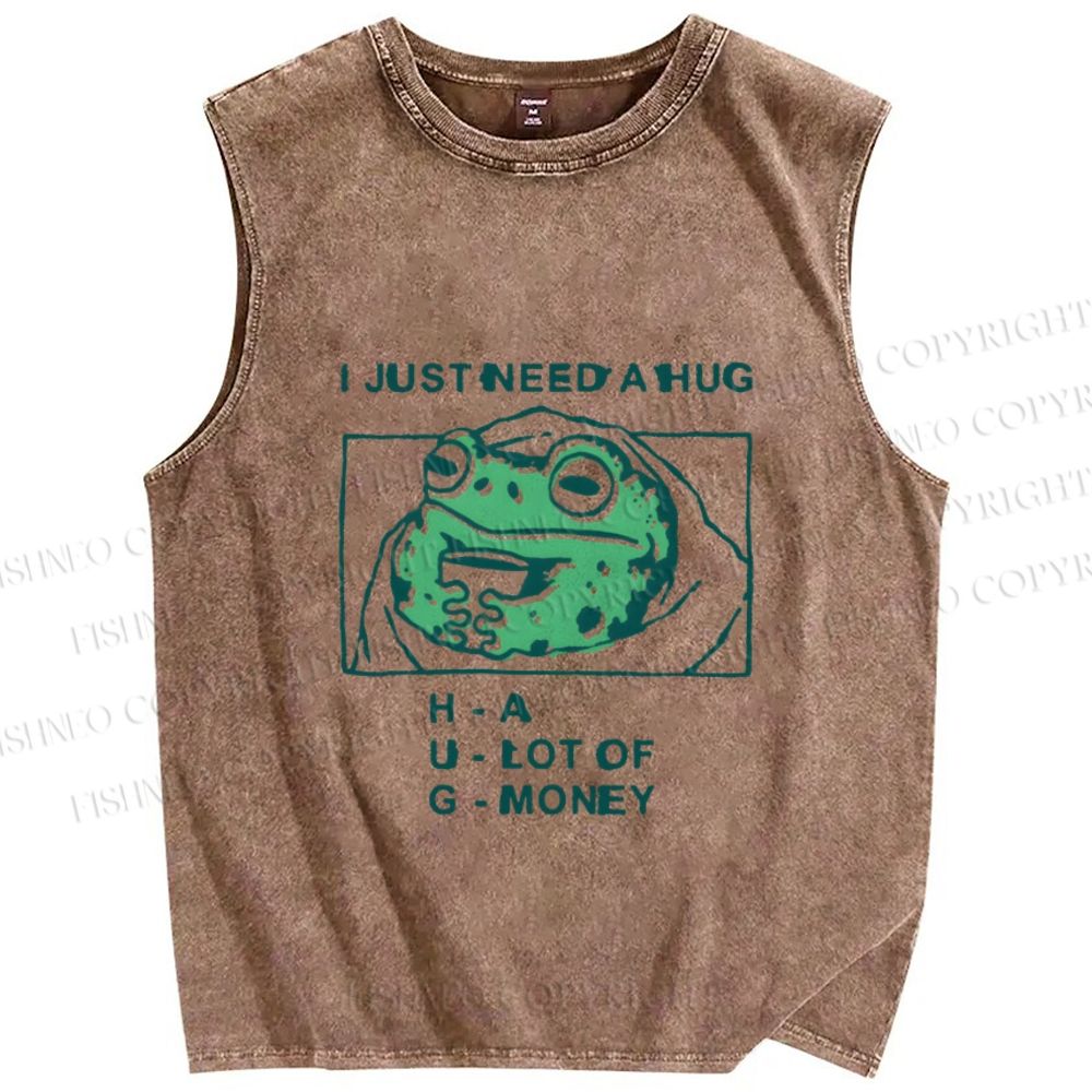Unisex Funny Frog I Just Need A Hug Printed Washed Tank Top
