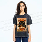 Unisex Ramen Cat Printed Washed Tee