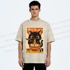 Unisex Ramen Cat Printed Washed Tee