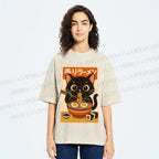Unisex Ramen Cat Printed Washed Tee