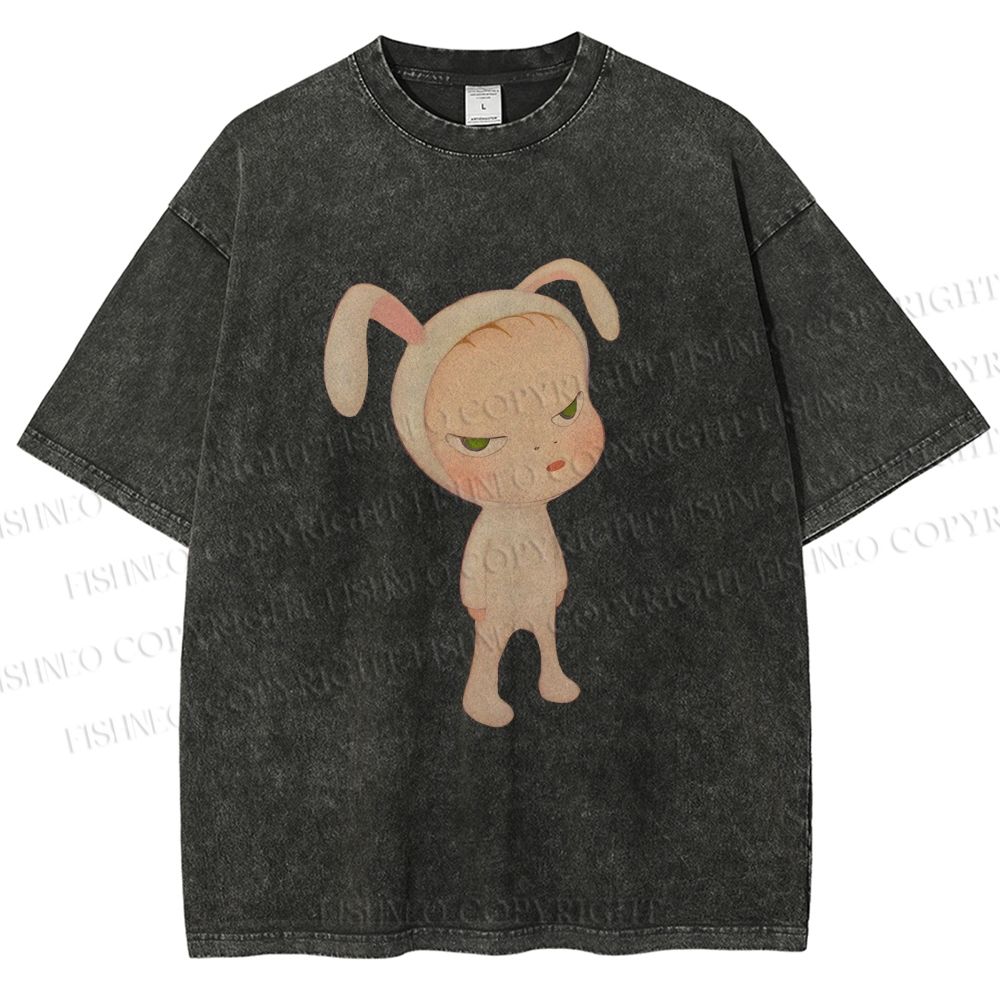 Unisex Nara Michiko Rabbit Ear Girl Printed Washed Tee