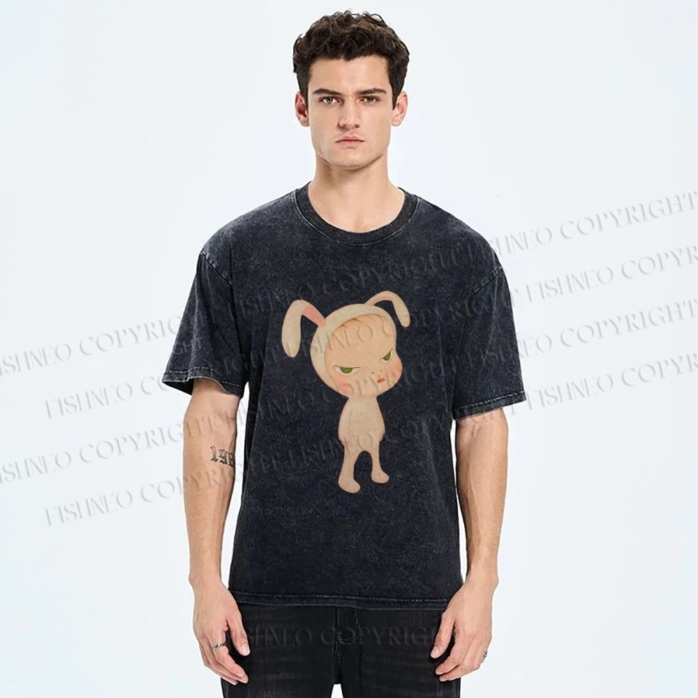 Unisex Nara Michiko Rabbit Ear Girl Printed Washed Tee