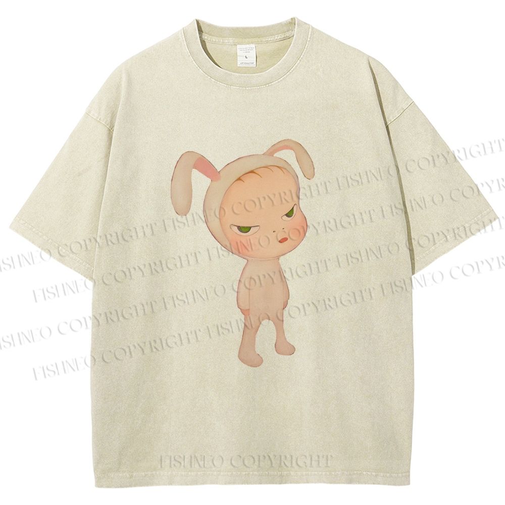 Unisex Nara Michiko Rabbit Ear Girl Printed Washed Tee