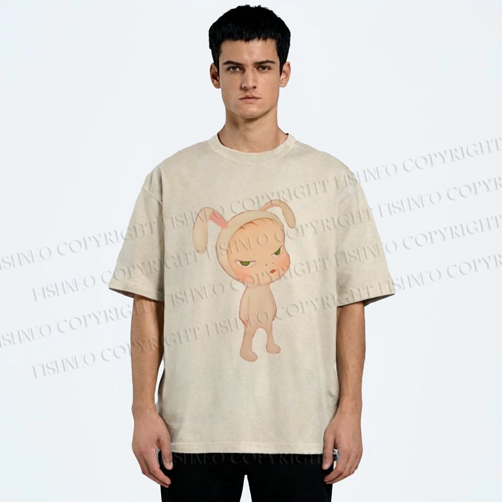 Unisex Nara Michiko Rabbit Ear Girl Printed Washed Tee