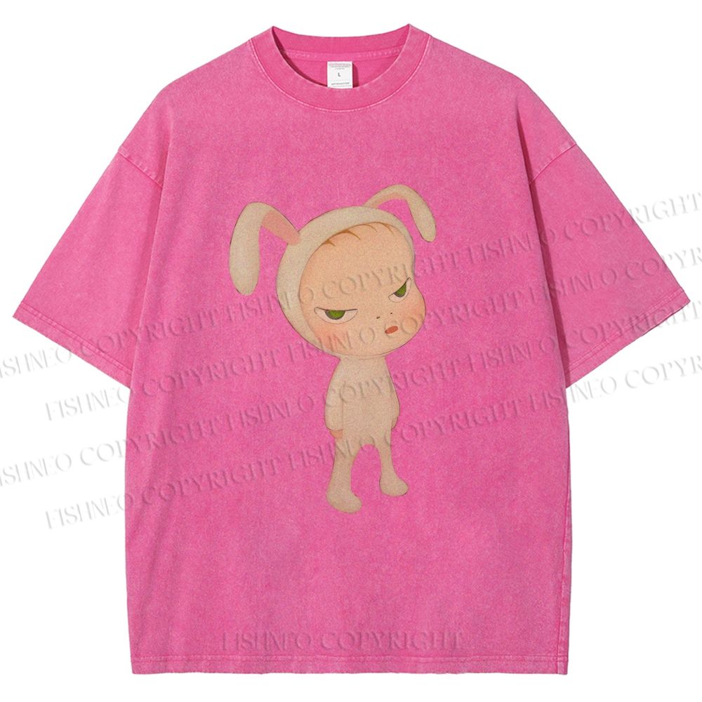 Unisex Nara Michiko Rabbit Ear Girl Printed Washed Tee