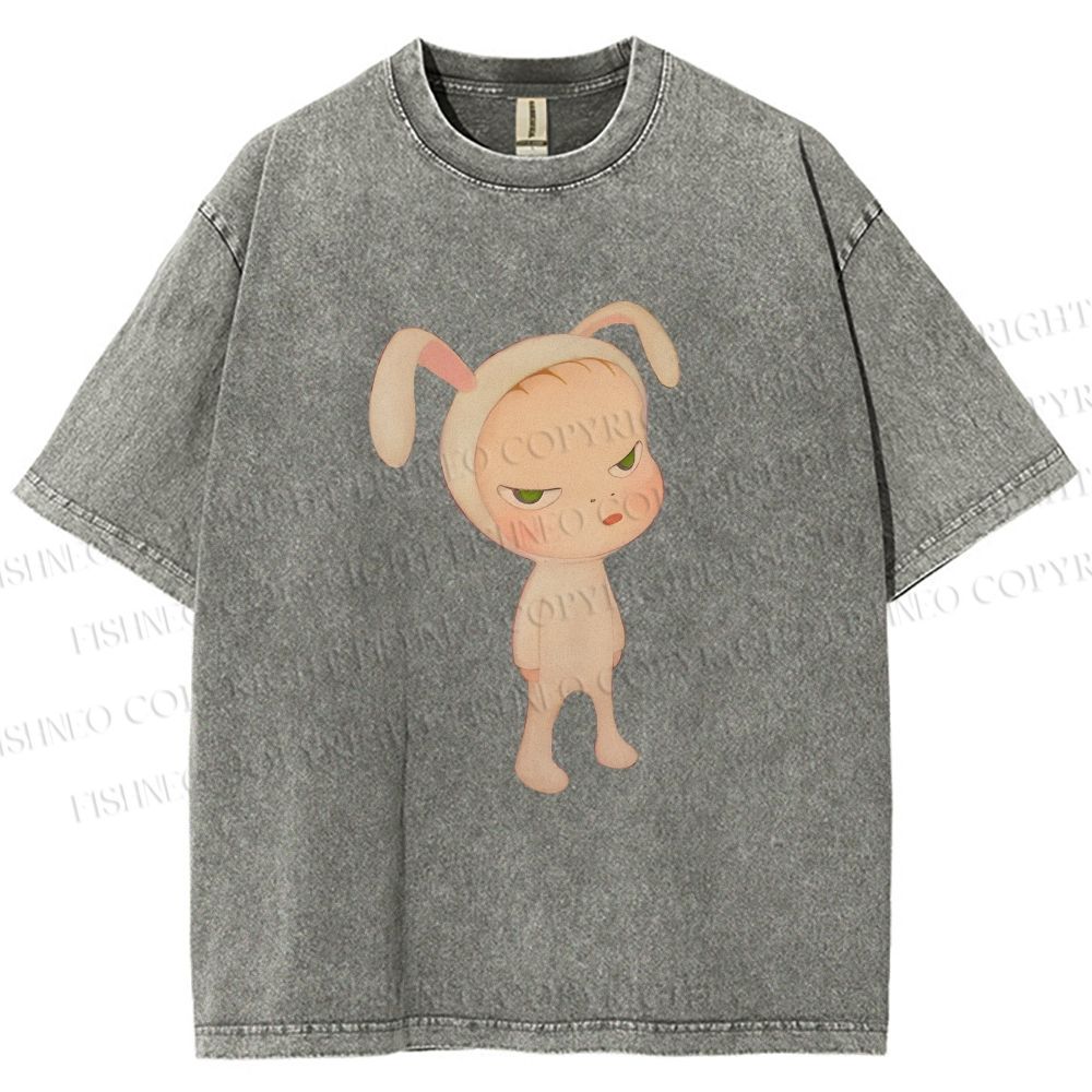 Unisex Nara Michiko Rabbit Ear Girl Printed Washed Tee
