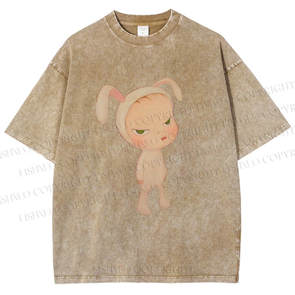 Unisex Nara Michiko Rabbit Ear Girl Printed Washed Tee