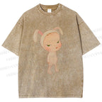 Unisex Nara Michiko Rabbit Ear Girl Printed Washed Tee