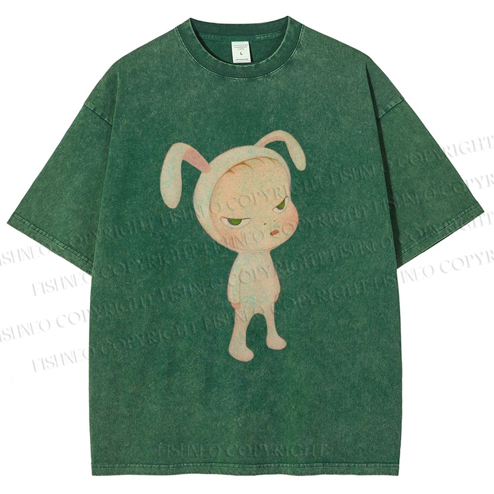 Unisex Nara Michiko Rabbit Ear Girl Printed Washed Tee