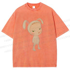 Unisex Nara Michiko Rabbit Ear Girl Printed Washed Tee