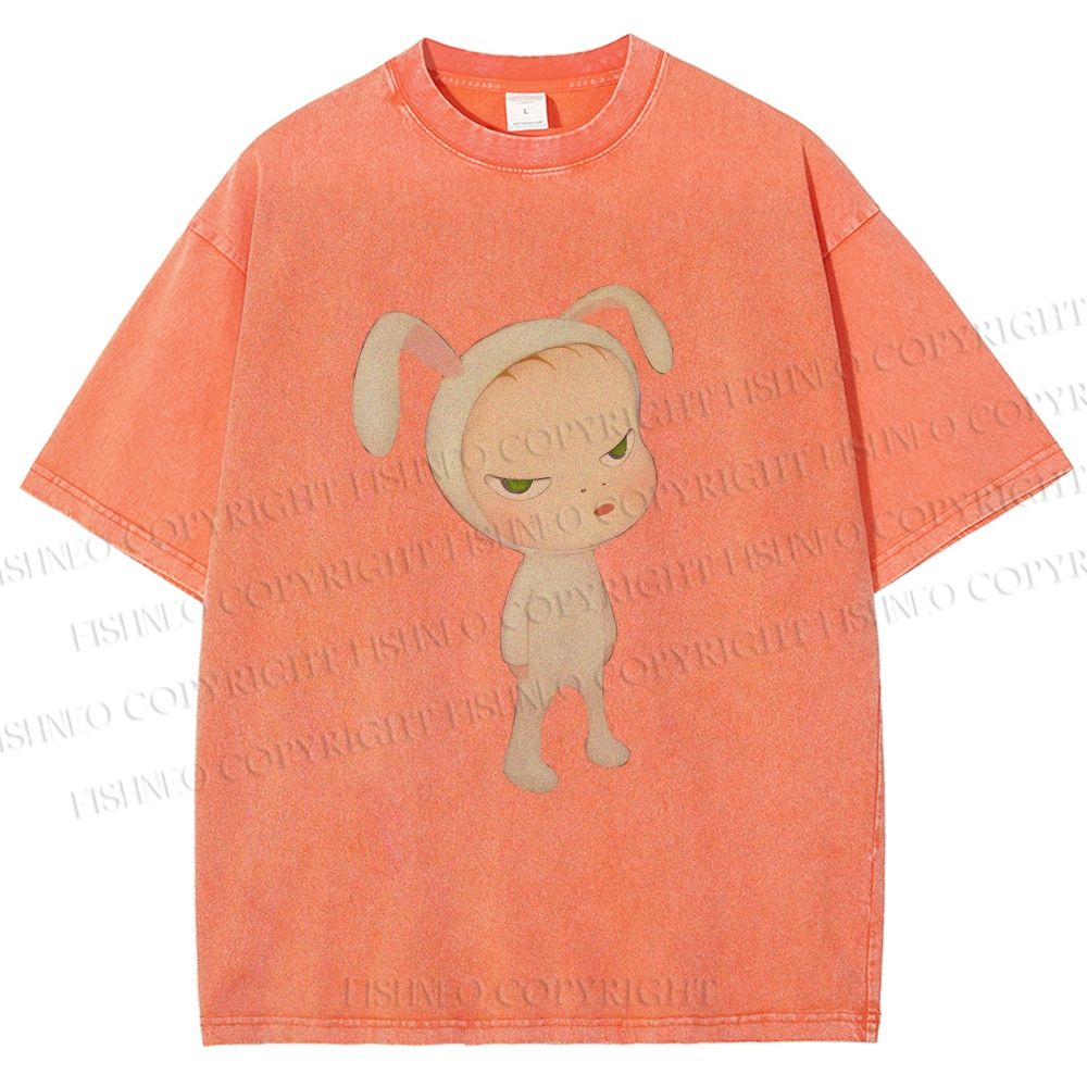 Unisex Nara Michiko Rabbit Ear Girl Printed Washed Tee