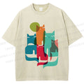 Unisex Overlapping Cats Printed Washed Tee