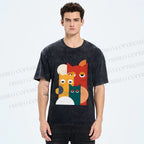 Unisex Geometry Cats Printed Washed Tee