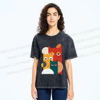 Unisex Geometry Cats Printed Washed Tee