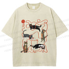 Unisex Cats Playing Balls of Yarn Printed Washed Tee