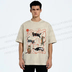 Unisex Cats Playing Balls of Yarn Printed Washed Tee