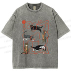 Unisex Cats Playing Balls of Yarn Printed Washed Tee