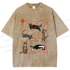 Unisex Cats Playing Balls of Yarn Printed Washed Tee