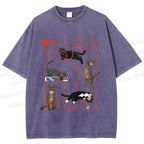 Unisex Cats Playing Balls of Yarn Printed Washed Tee
