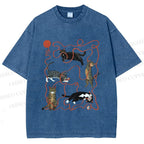 Unisex Cats Playing Balls of Yarn Printed Washed Tee