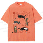 Unisex Cats Playing Balls of Yarn Printed Washed Tee