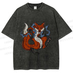 Unisex Japanese Ukiyo-e Fox Printed Washed Tee