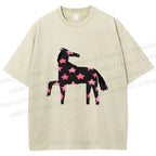 Unisex Pink Star Horse Printed Washed Tee