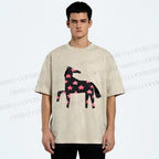 Unisex Pink Star Horse Printed Washed Tee