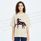 Unisex Pink Star Horse Printed Washed Tee