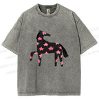 Unisex Pink Star Horse Printed Washed Tee